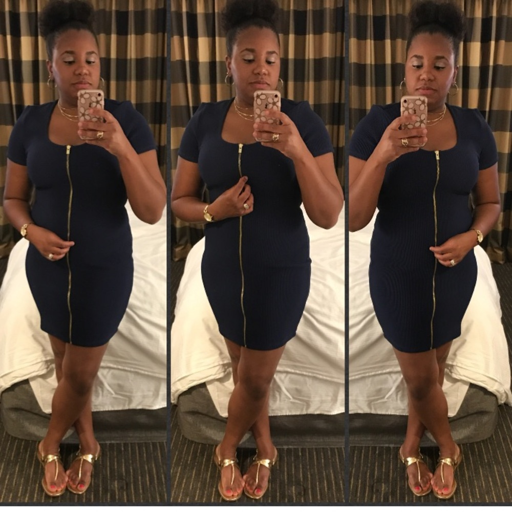 Navy blue zip front dress